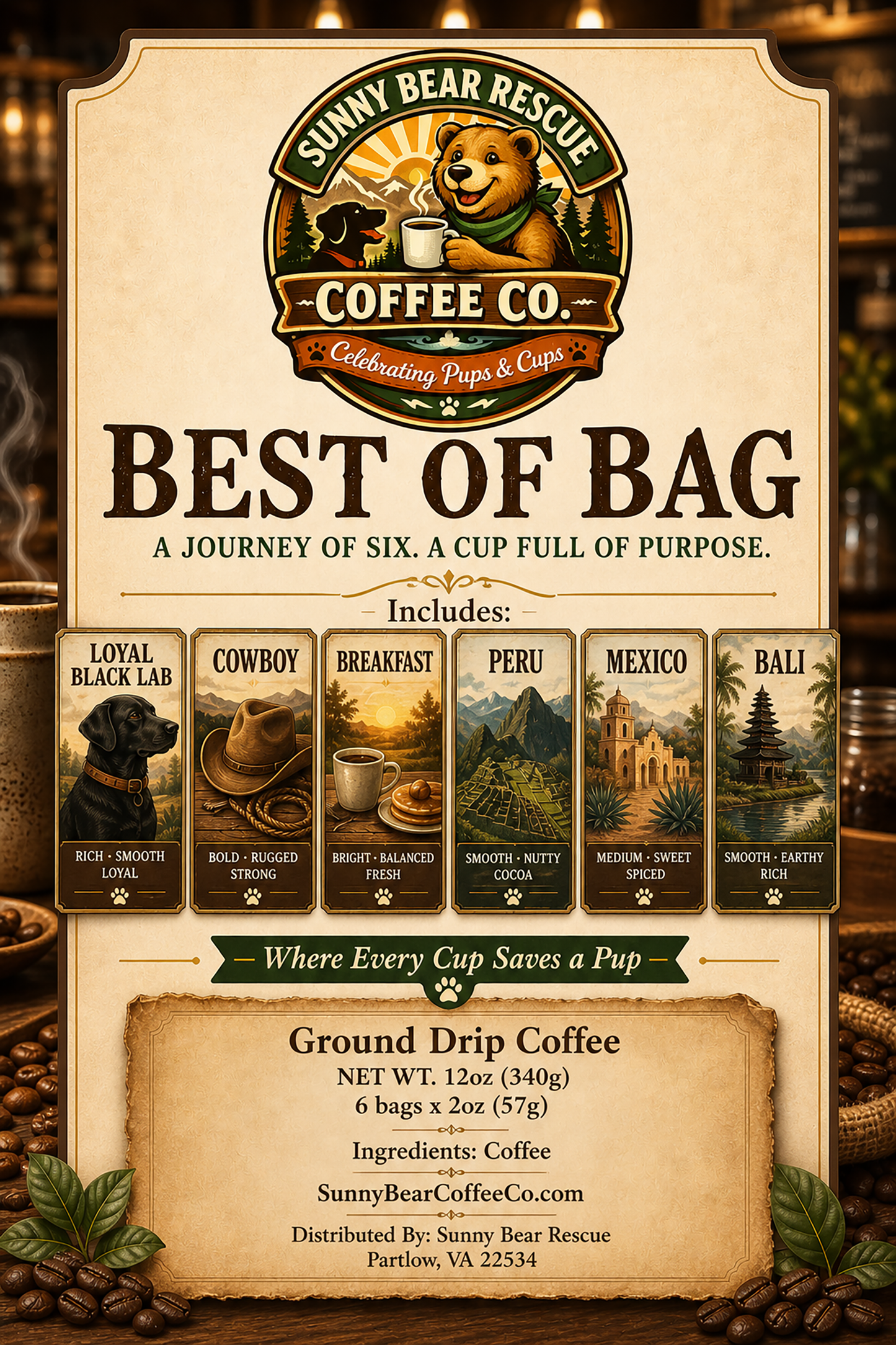 SBR Coffee Co. Best Sellers Sample Pack Sunny Bear Rescue Coffee Co.