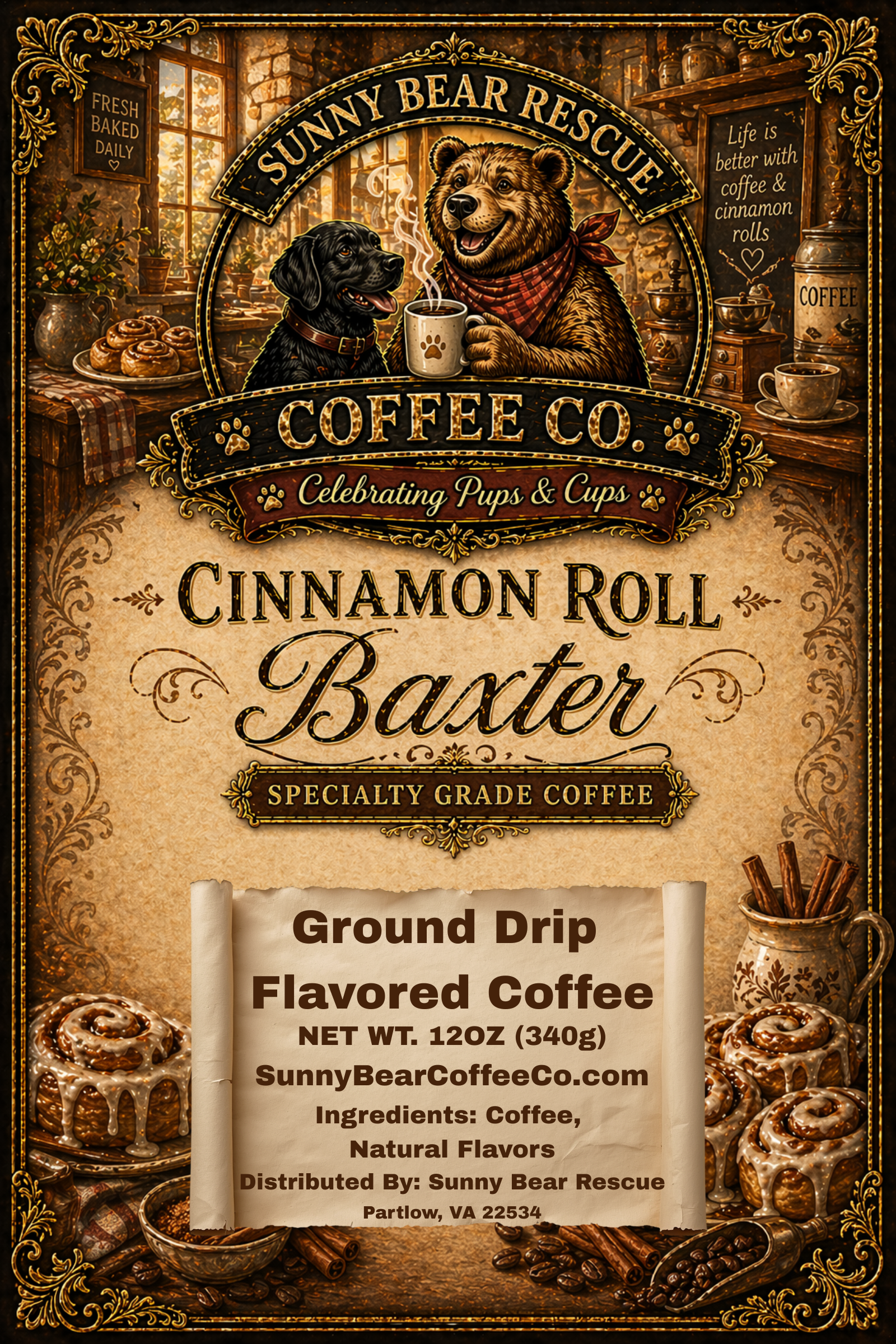 Cinnamon Roll ~ Baxter Sunny Bear Rescue Coffee Co.