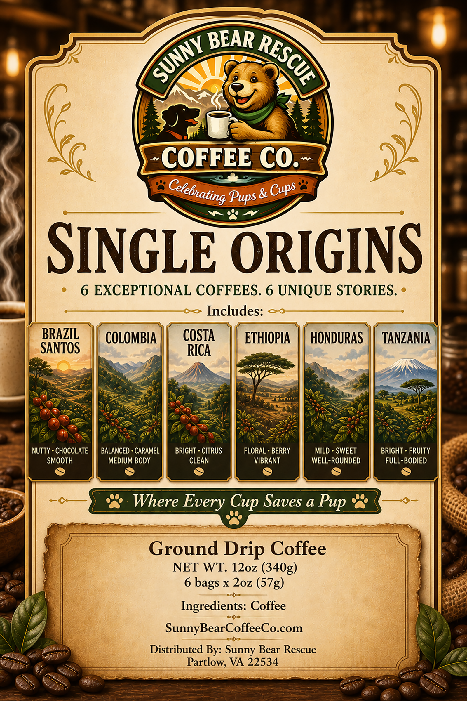 SBR Coffee Co. Single Origin Sample Pack Sunny Bear Rescue Coffee Co.