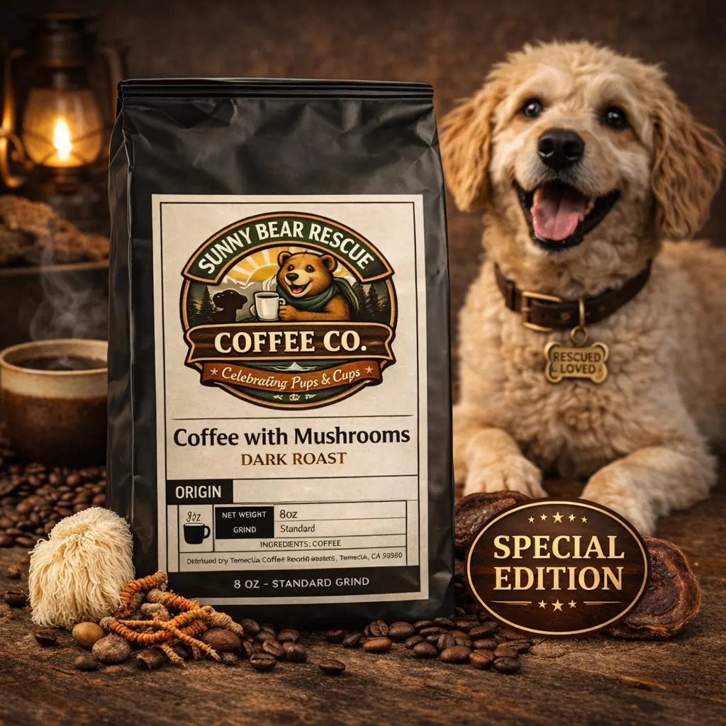 Coffee with Mushrooms Dark Roast Sunny Bear Rescue Coffee Co.