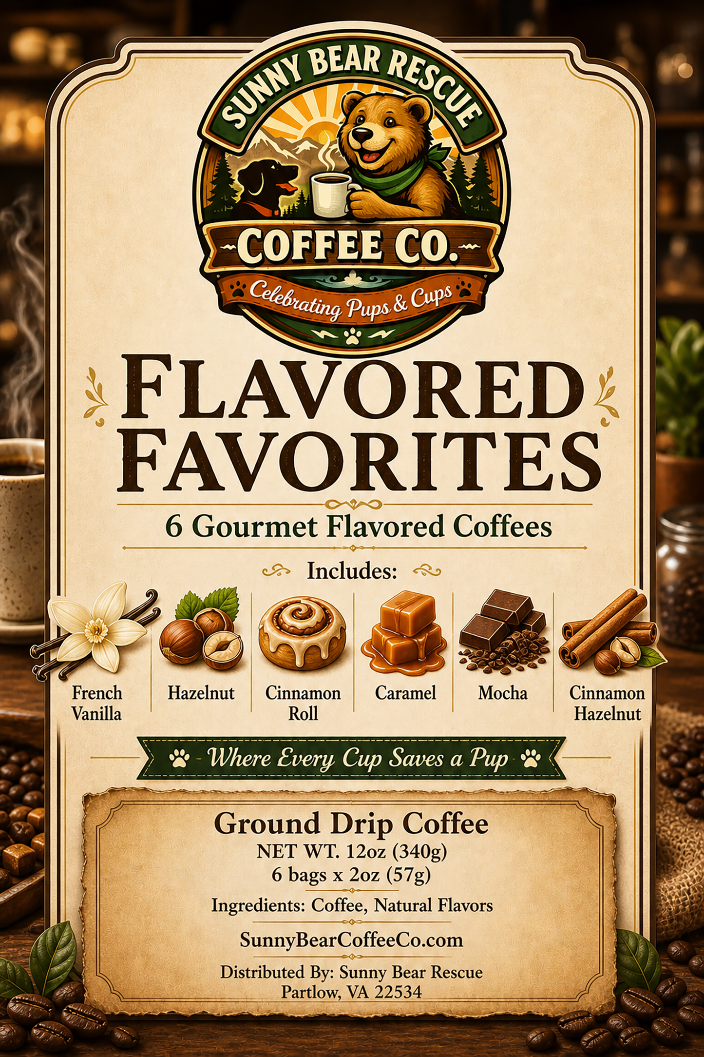 SBR Coffee Co. Flavored Coffees Sample Pack Sunny Bear Rescue Coffee Co.