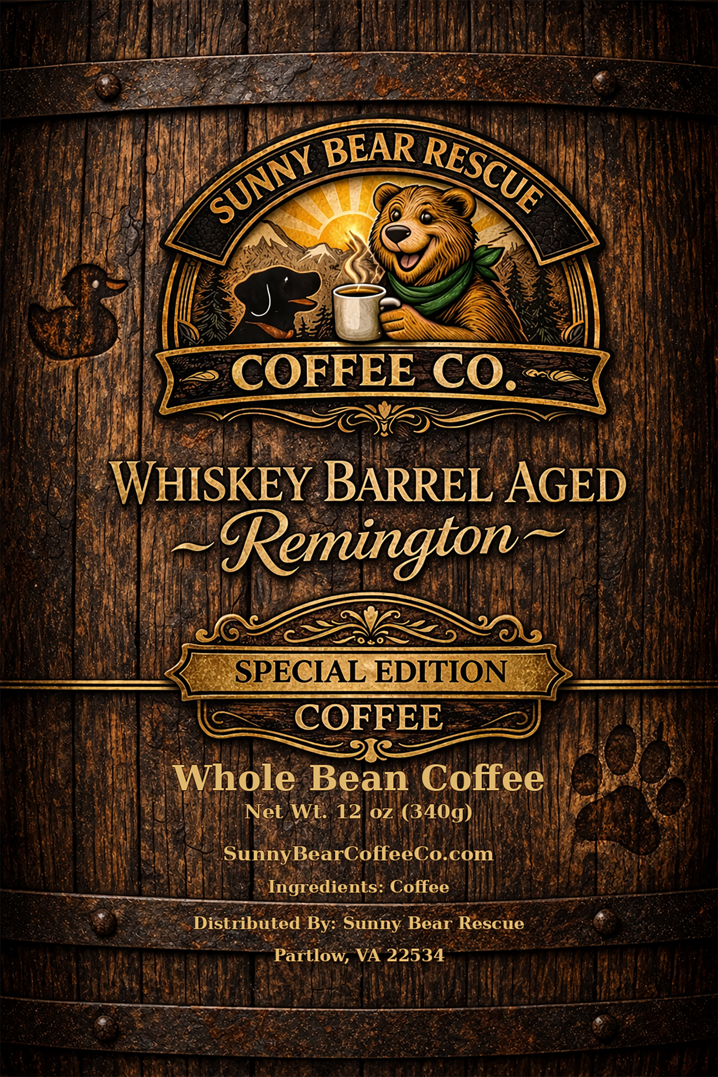 Whiskey Barrel Aged (Special Edition) ~ Remington Sunny Bear Rescue Coffee Co.